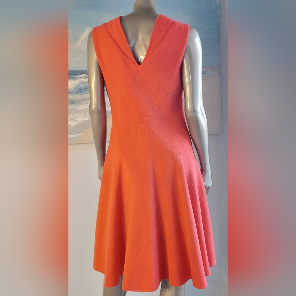 ♧$3,400 OSCAR DE LA RENTA CORAL RED WOOL PICASSO RUNWAY DRESS US 12 - Picture 6 of 14